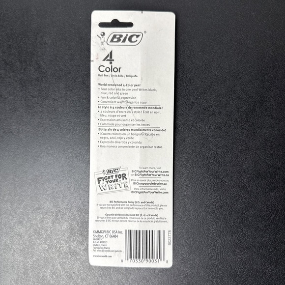 VTG BIC 4 Color Ball Pen Blue Body Medium Point #90031 NOS Blue Green Black Red - Picture 2 of 3